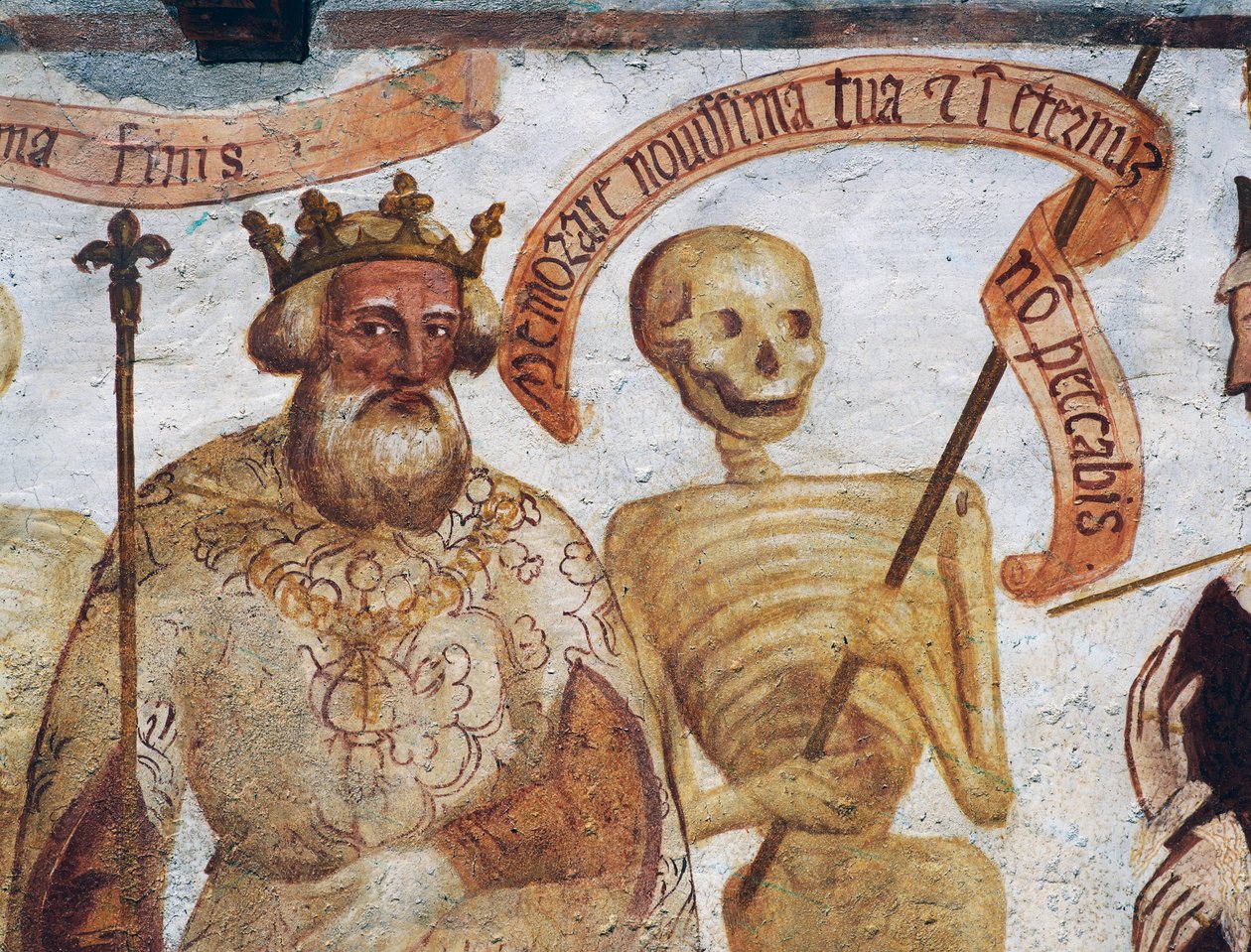 Döden med kungen, detalj från Dödsdansen av Simone II Baschenis