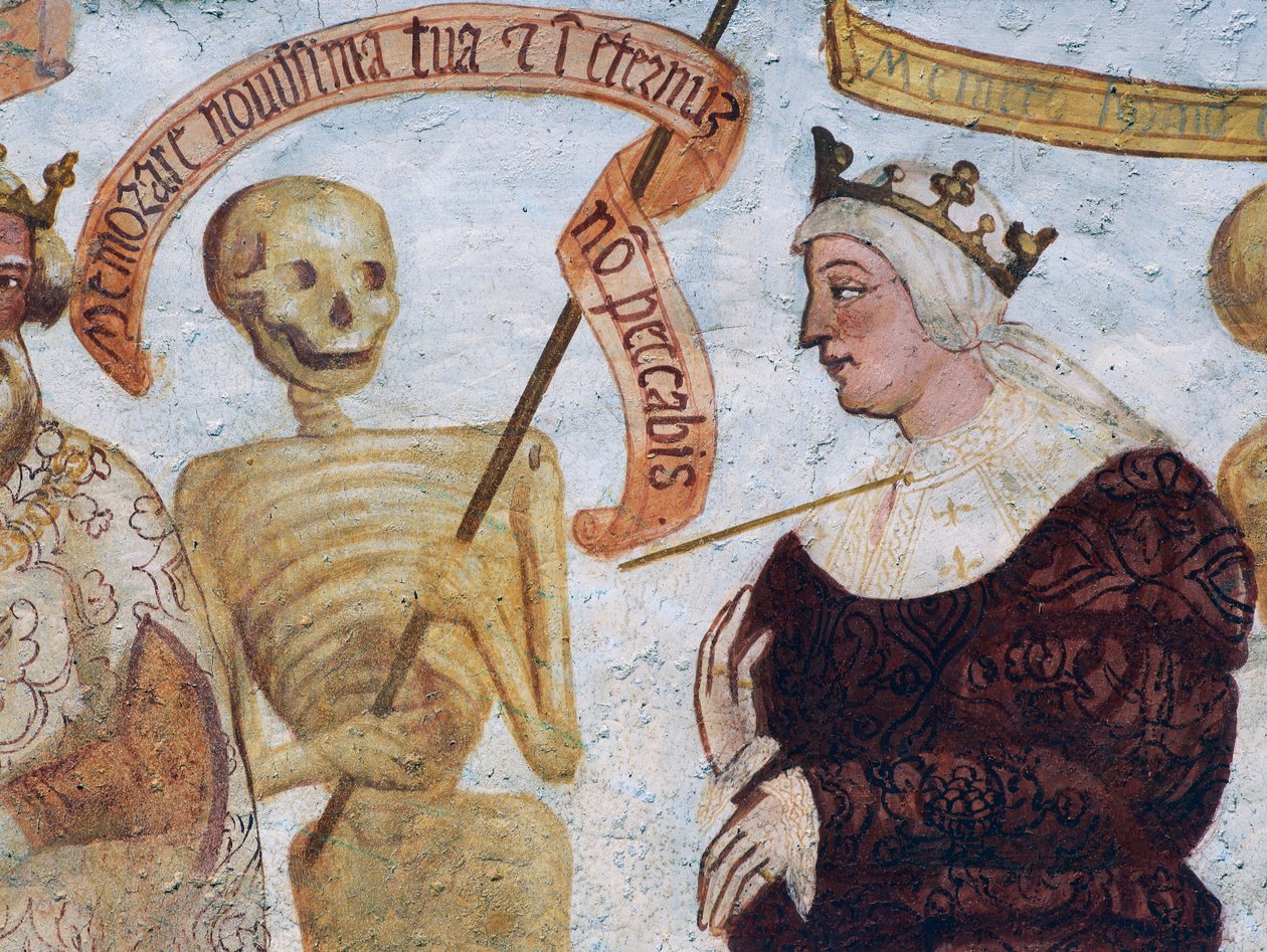Döden med drottningen, detalj från Dödsdansen av Simone II Baschenis