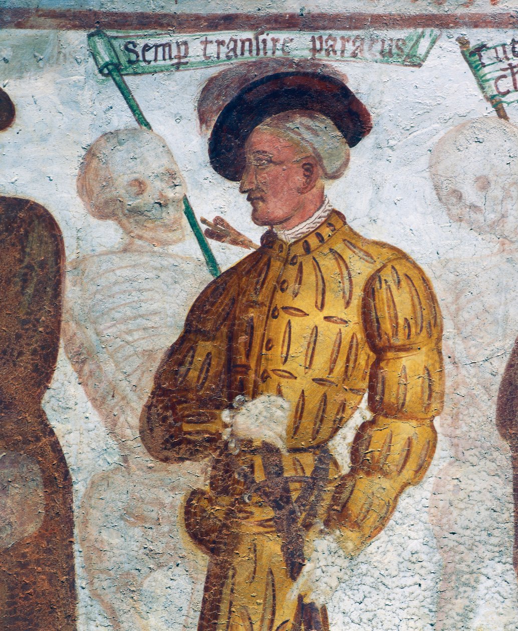 Döden med den unge mannen, detalj från Dödsdansen av Simone II Baschenis