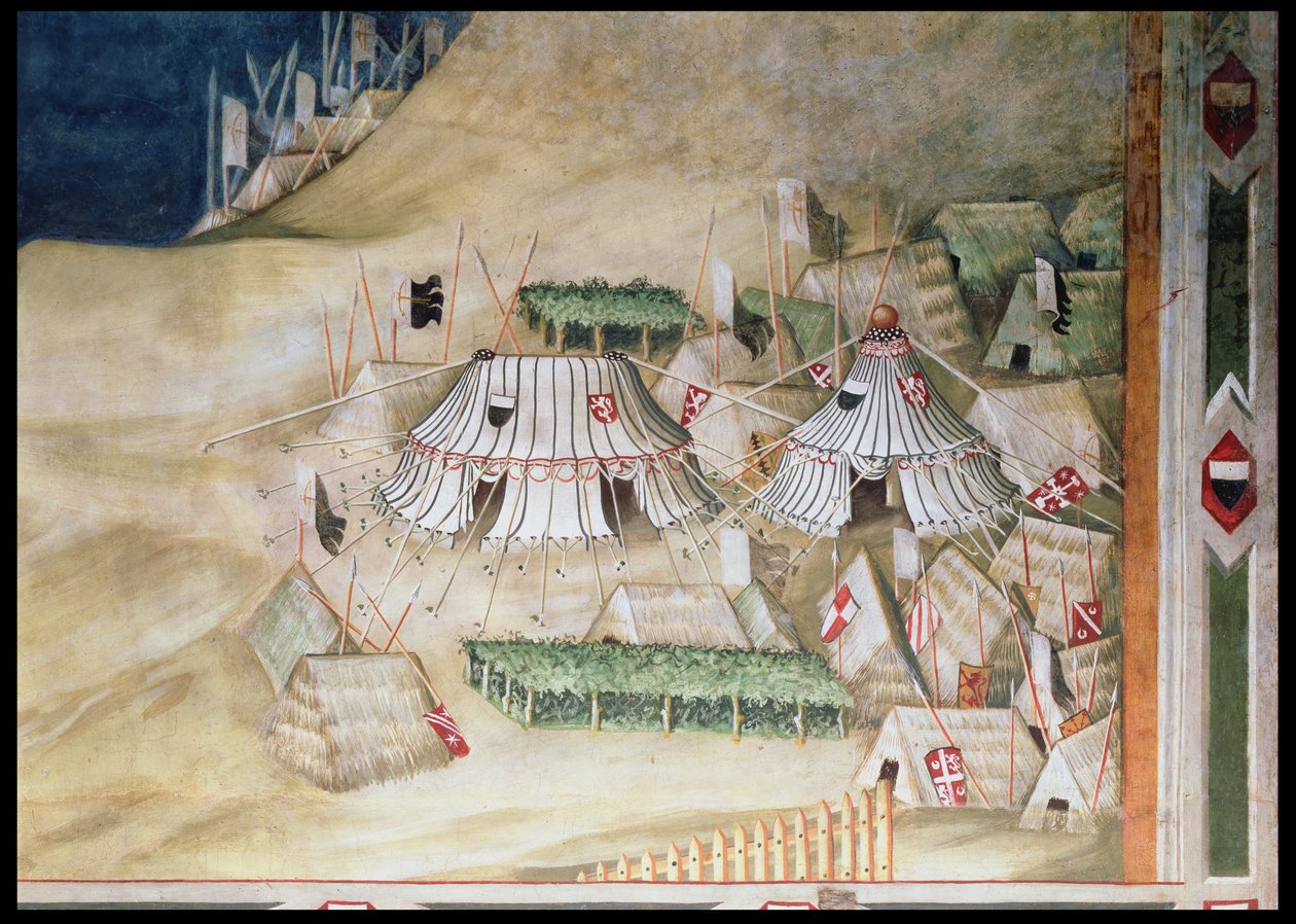 Åminnelse av Guidoriccio da Fogliano vid belägringen av Montemassi, detalj av militärlägret, från Sala del Mappamondo, 1328 av Simone Martini