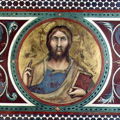 Maesta: Christ Blessing, detalj från ramen av Simone Martini
