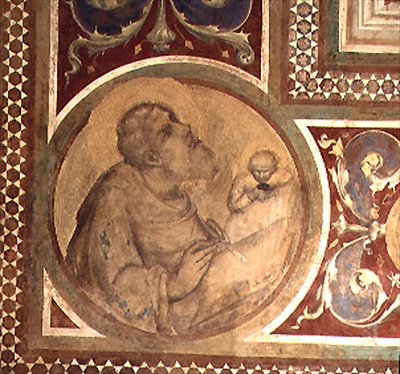 Maesta: Matteus och ängeln, detalj från ramen av Simone Martini