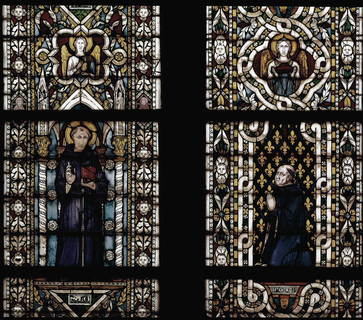 Sankt Antonius av Padua (1195-1231) och kardinal Gentile av Montefiore (Gentile Partino da Montefiore, Gentilis av Monteflorum, ca 1240-1312) på knä (St Anthony of Padua och Gentile da Montefiore) - Målat glas av Simone Martini (ca. 1284-1344), cm. 57 av Simone Martini