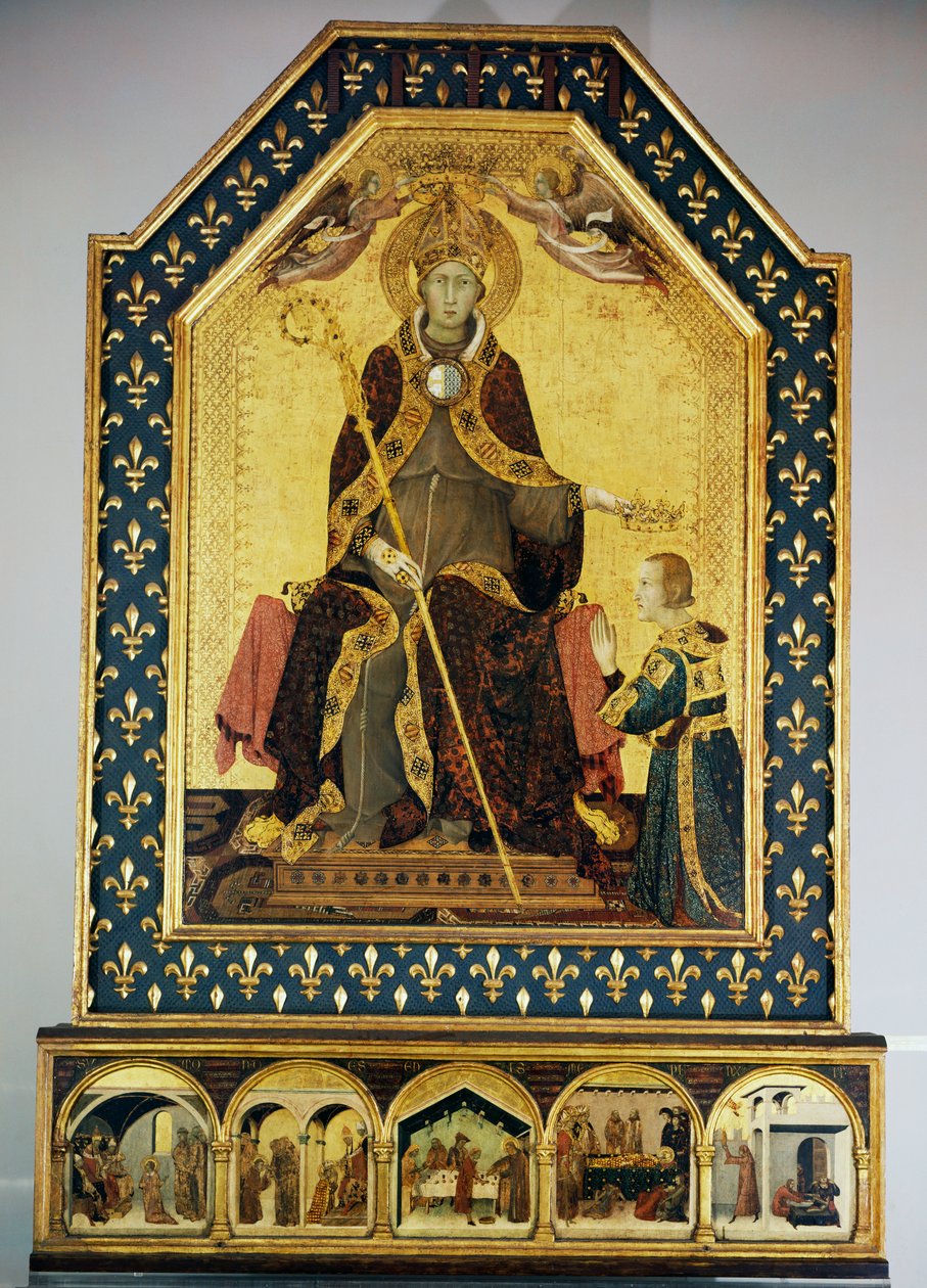 Saint Louis biskop av Toulouse kröner sin bror Robert av Anjou, kung av Neapel av Simone Martini