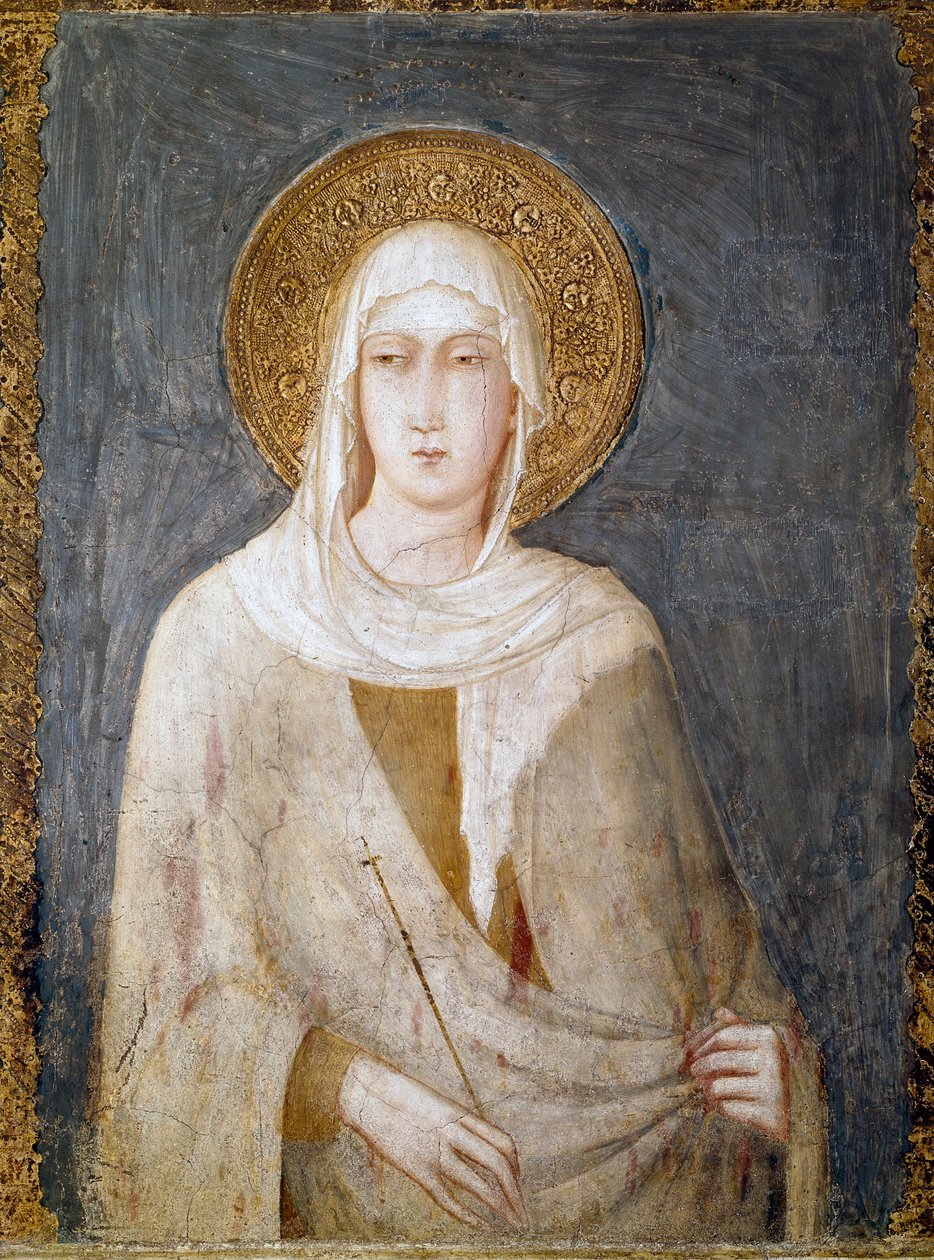 Saint Margarita of Antioch (tidigare känd som St. Clair) Fresco av Simone Martini Dim. 120 cm. Omkring 1322. Assisi (Assisi), nedre basilikan San Francesco (Saint Francois), högra tvärskeppet. Italien ©Luisa Ricciarini/Leemage av Simone Martini