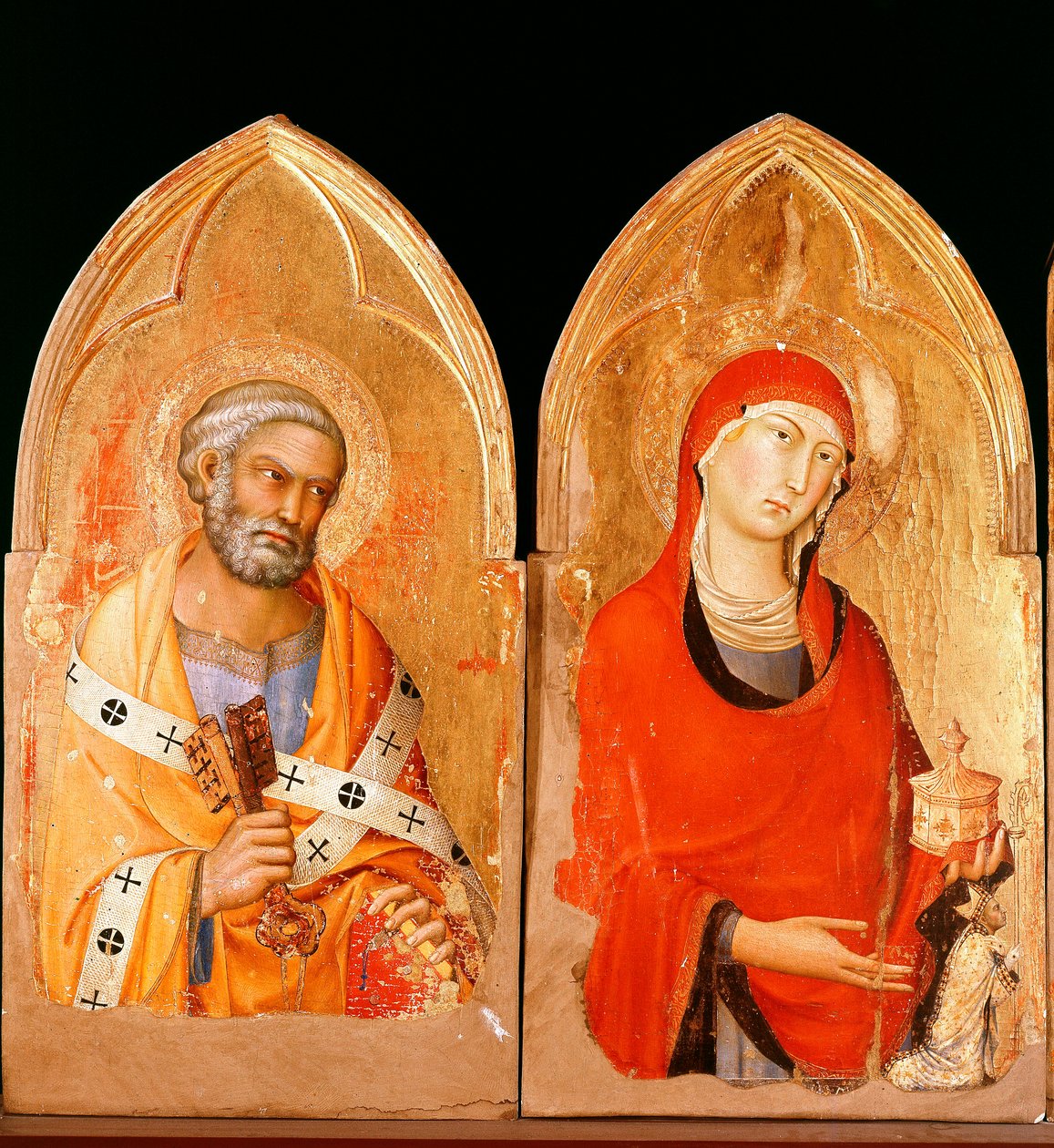 Sankt Peter och Sankta Maria Magdalena. Polyptyk av Orvieto (tempera och guld på panel av Simone Martini