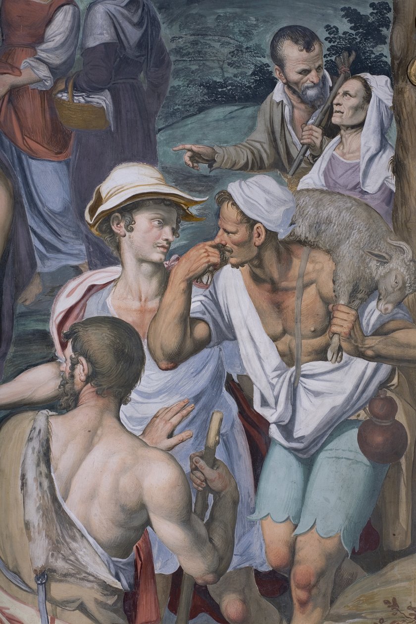 Tillbedjan av herdarna, 1578-82 (uppgift om 3497111) av Simone Veneziano Peterzano