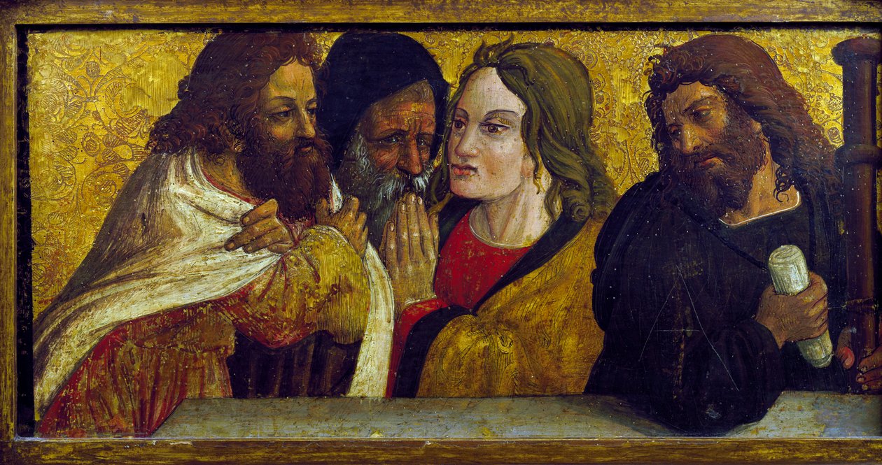 Nattvarden, detalj av predella från polyptyk av Simone da Firenze, Santi Pietro e Paolo-kyrkan, San Chirico Raparo (Potenza), Basilicata, Italien. av Simone da Firenze
