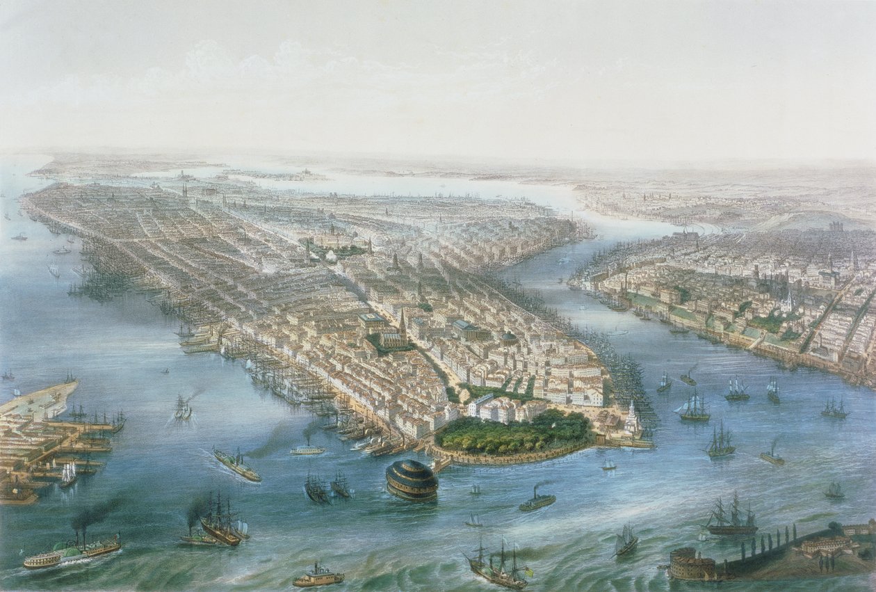 Flygfoto över New York och Brooklyn, graverad av T.H.E Miller, pub. av L. Turgis, Paris, 1855 av Simpson