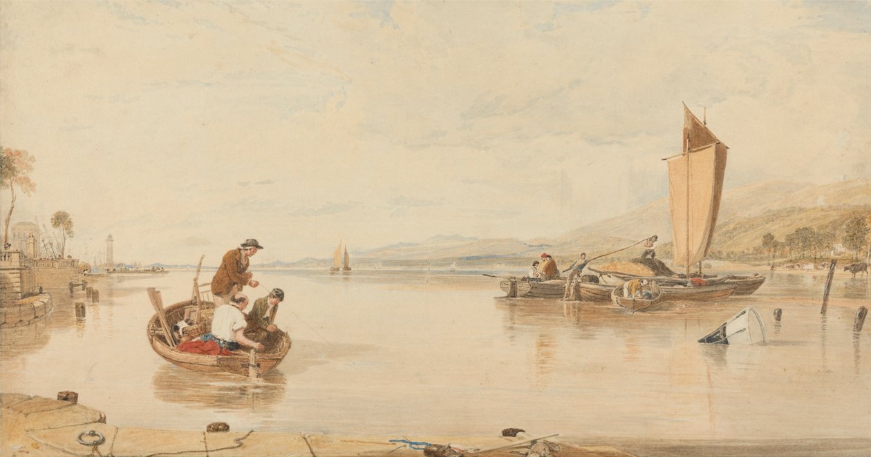 Dead Calm: Båtar utanför Cowes Castle av Sir Augustus Wall Callcott