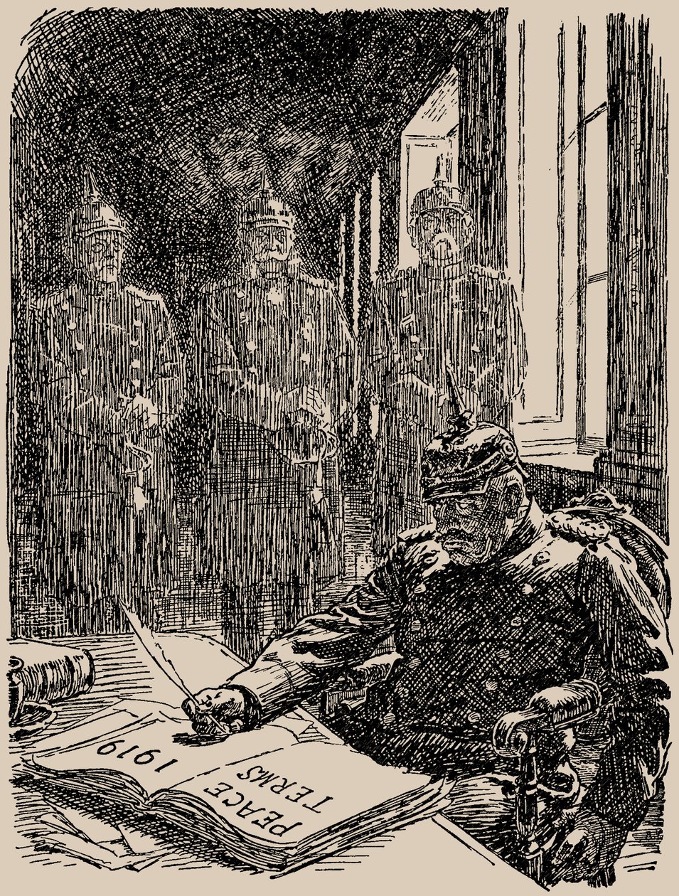 Spöken i Versailles. Punch, 7 maj 1919, 1919. av Sir Bernard Partridge