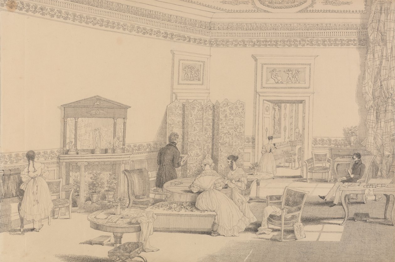 Album med 30 vyer i Tyrolen och Italien: Drawing Room, Casino Pecori 12 oktober 1841 av Sir Charles D