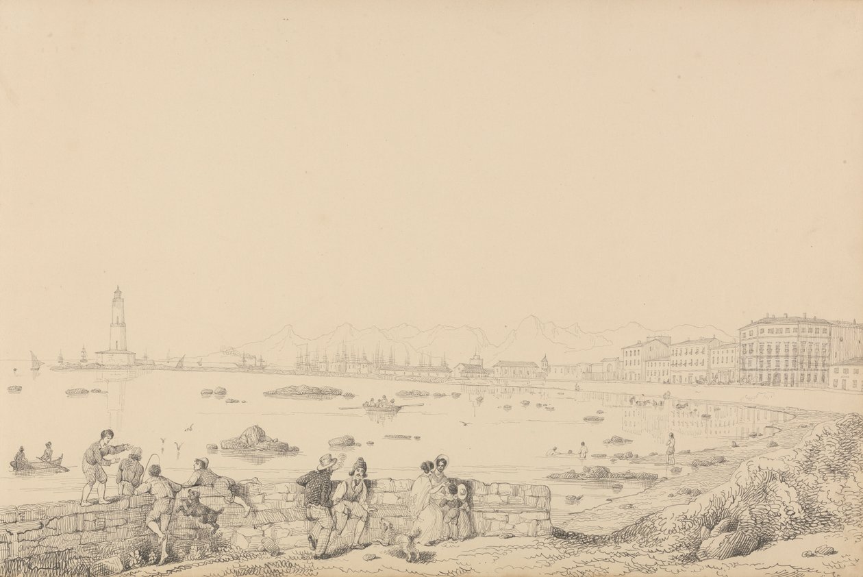 Album med 30 vyer i Tyrolen och Italien: Leghorn, Villa Caprille - General View 1:a. september 1841 av Sir Charles D
