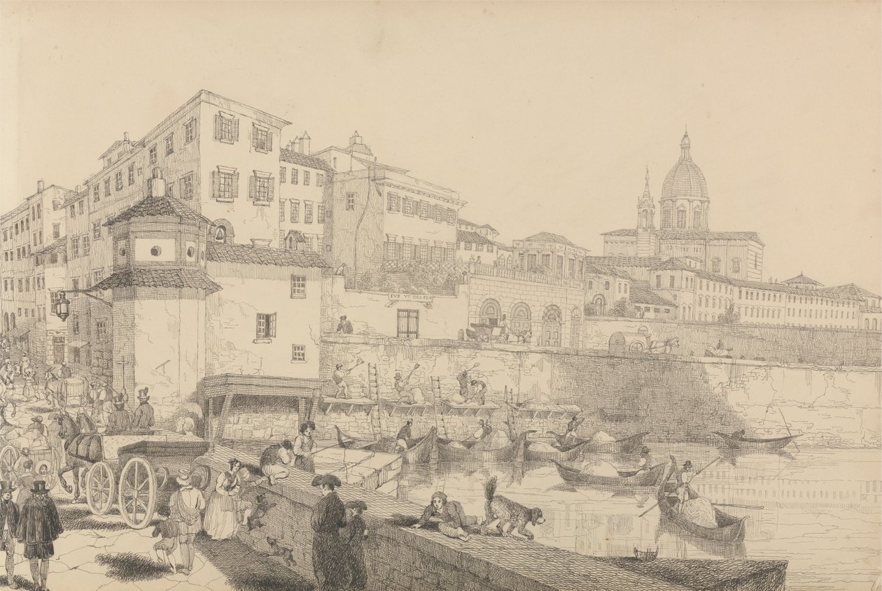 Album med 30 vyer i Tyrolen och Italien: Vy över Casino Pecori på lungan Arno, Sir Charles D
