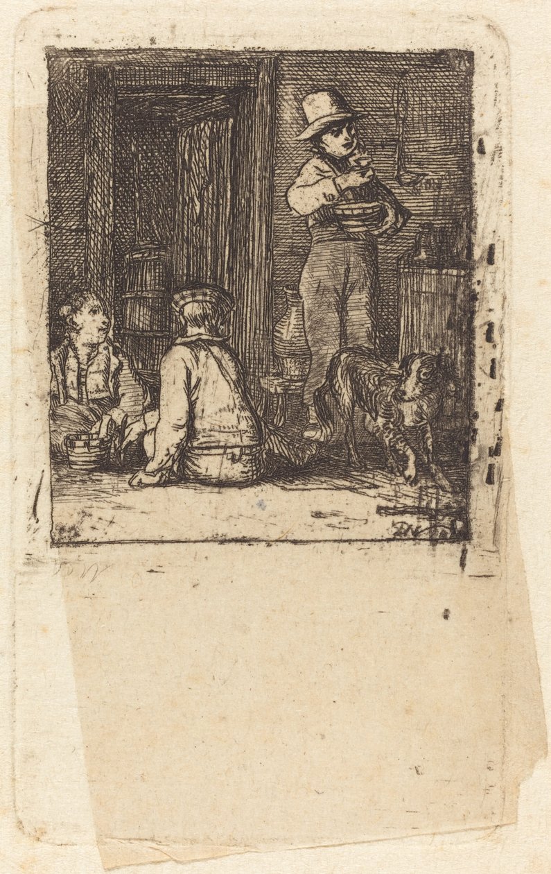 Interiör med tre pojkar och en hund av Sir David Wilkie