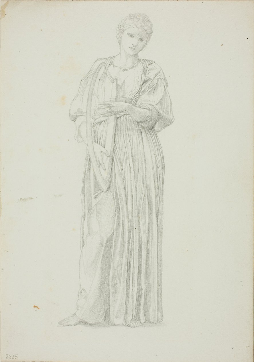 Draperad figur av kvinna som spelar på en harpa av Sir Edward Burne Jones