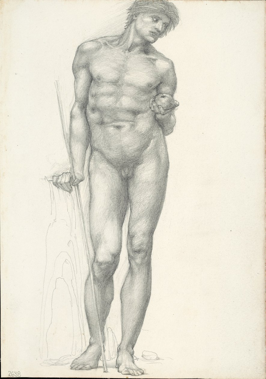 Paris med guldäpplet i vänster hand, för Trojatriptyken (skissbok #2638) av Sir Edward Burne Jones