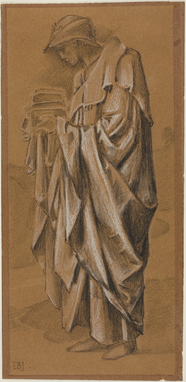 Stående draperad figur i profil till vänster av Sir Edward Burne Jones