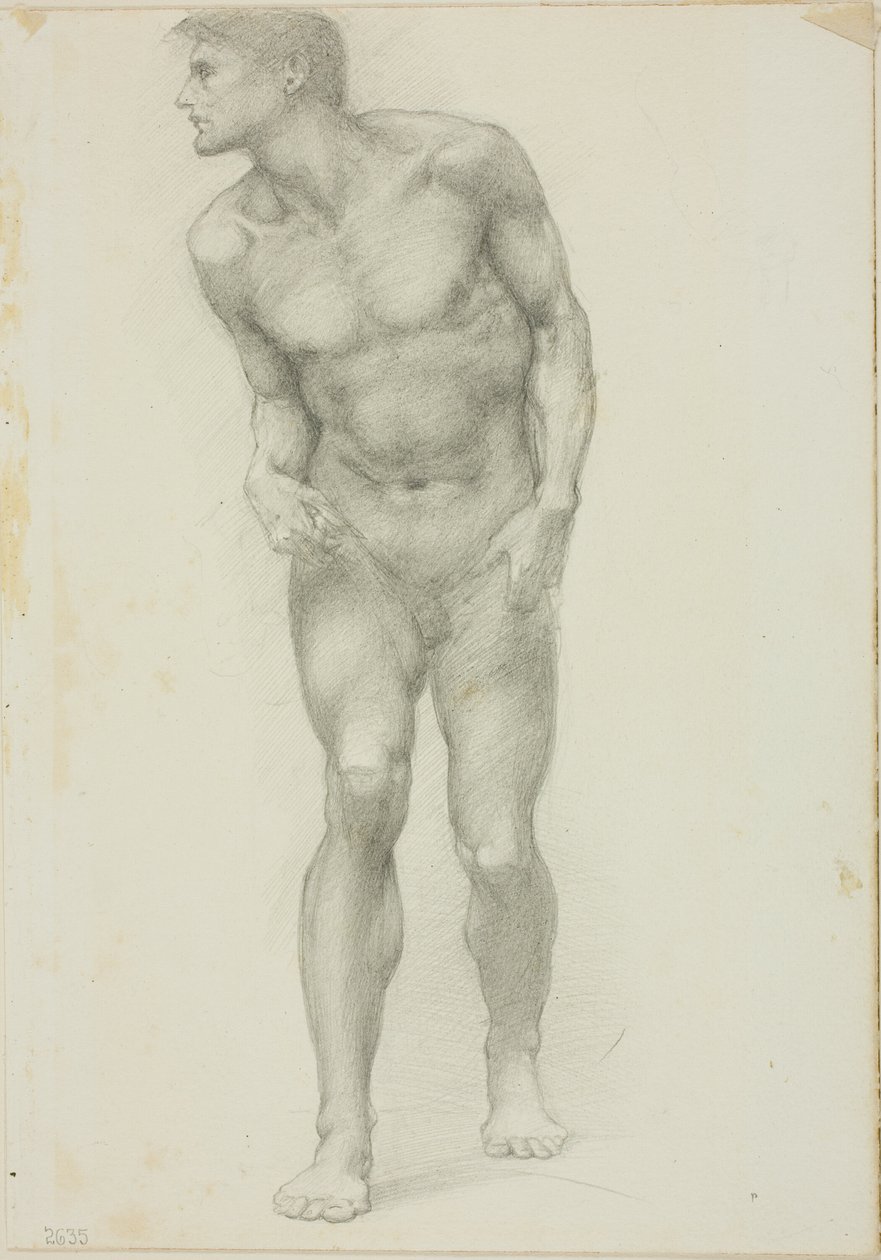 Stående naken man med ansikte i profil av Sir Edward Burne Jones