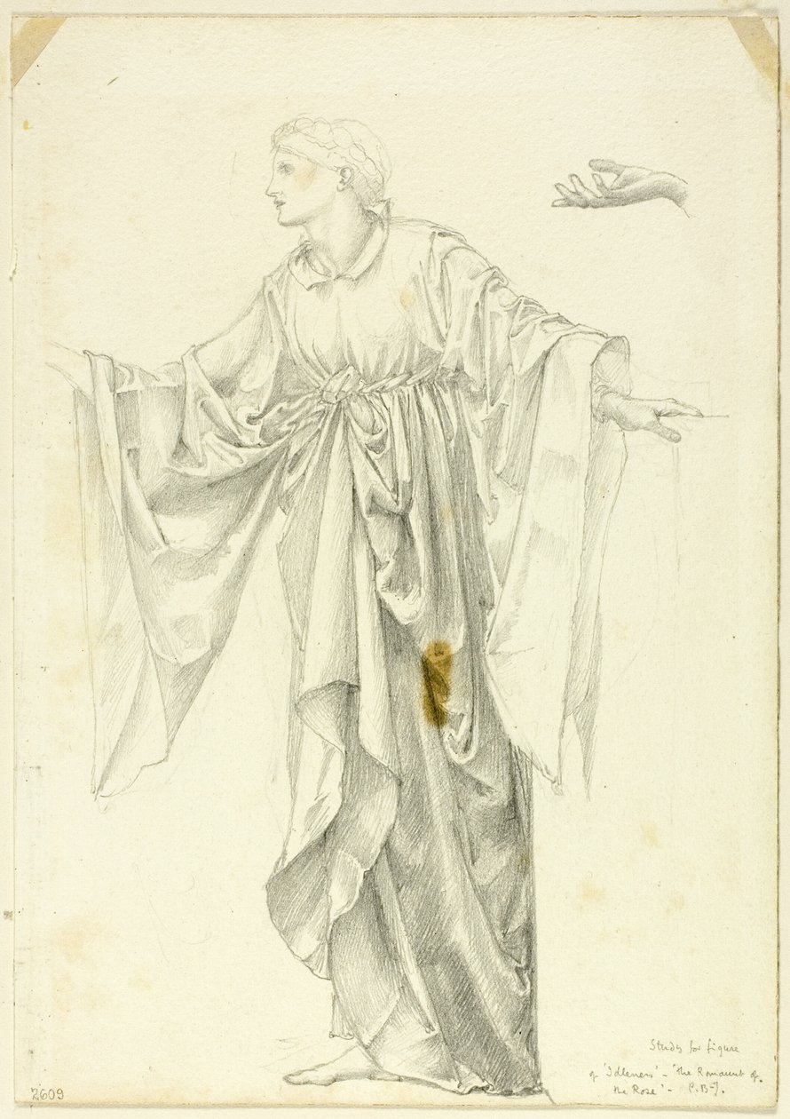 Studie till figur av "sysslolöshet" - Rosens Romaunt av Sir Edward Burne Jones