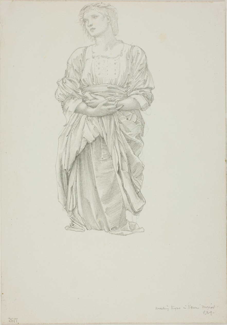 Studie till "Venus spegel": Knäböjande kvinnofigur av Sir Edward Burne Jones