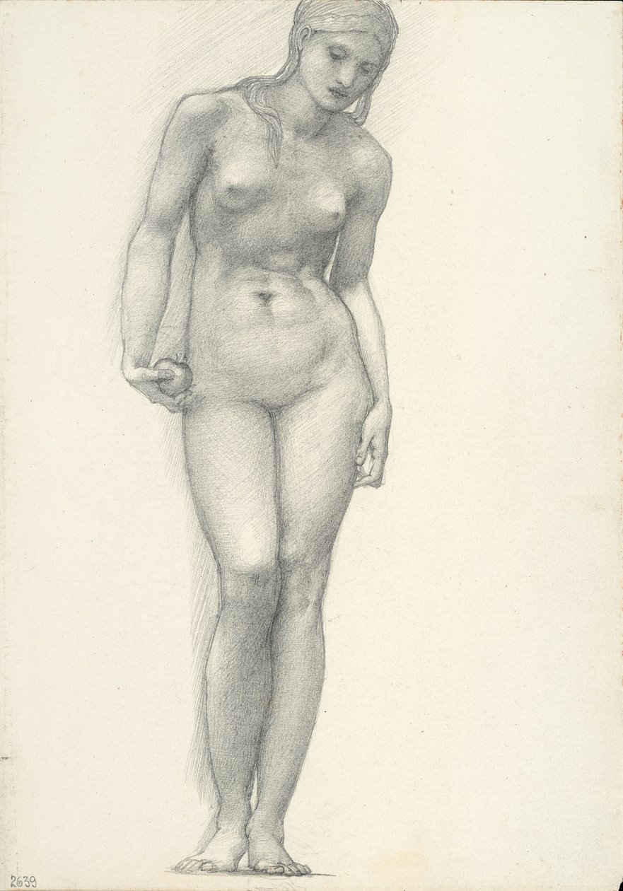 Venus med guldäpplet i höger hand, för Trojatriptyken (skissbok #2639) av Sir Edward Burne Jones