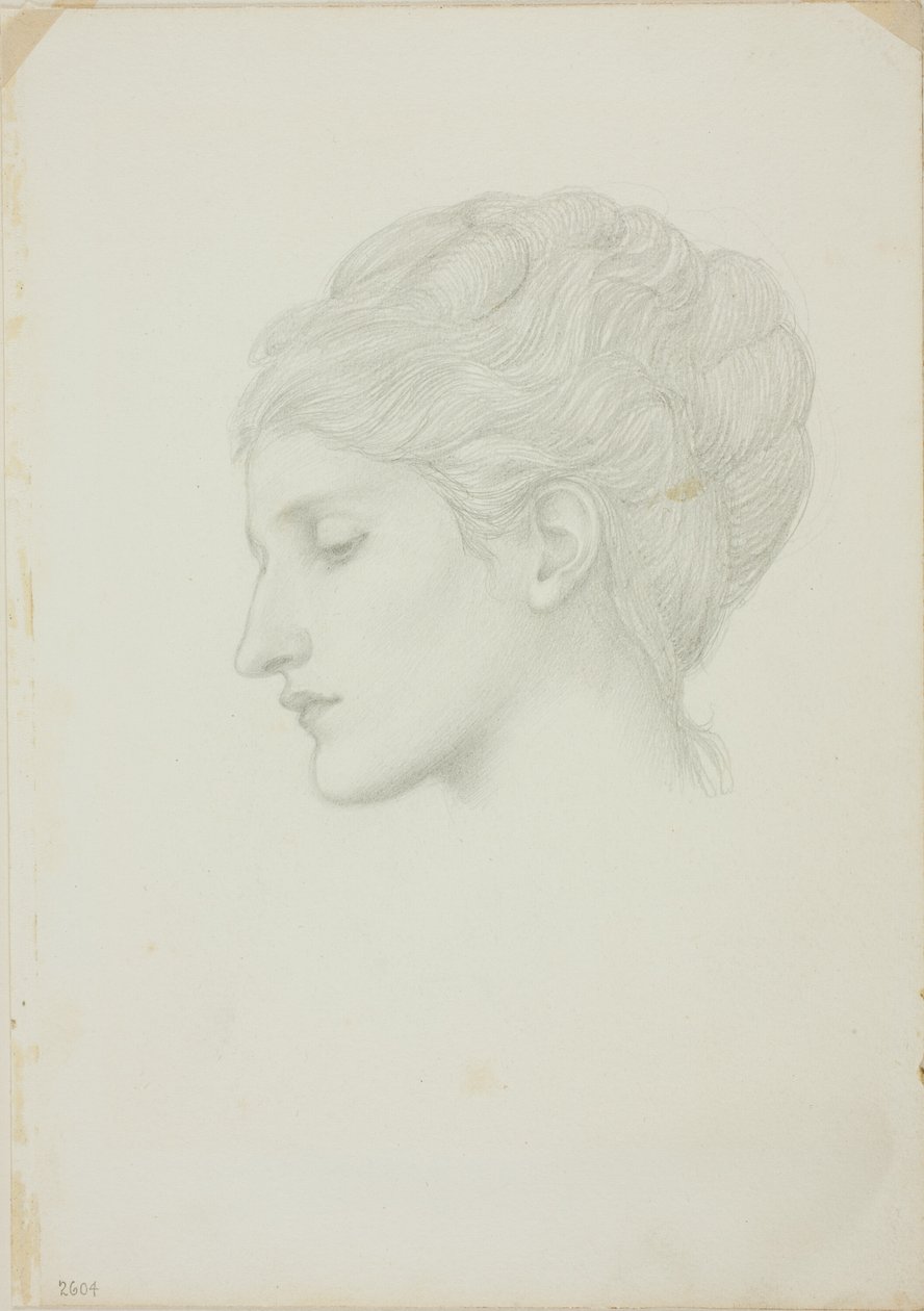 Kvinnohuvud i profil till vänster av Sir Edward Burne Jones