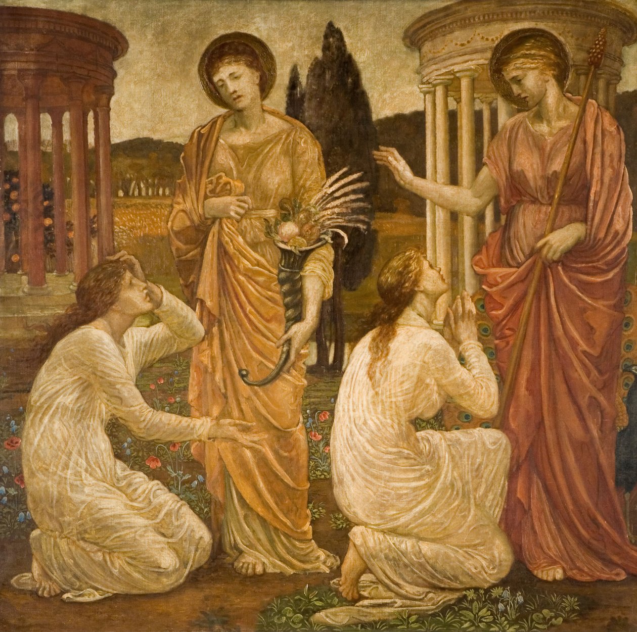 Cupid och Psyche - Palace Green Murals - Psyche at the Shrines of Juno and Ceres, 1881. av Sir Edward Coley Burne Jones