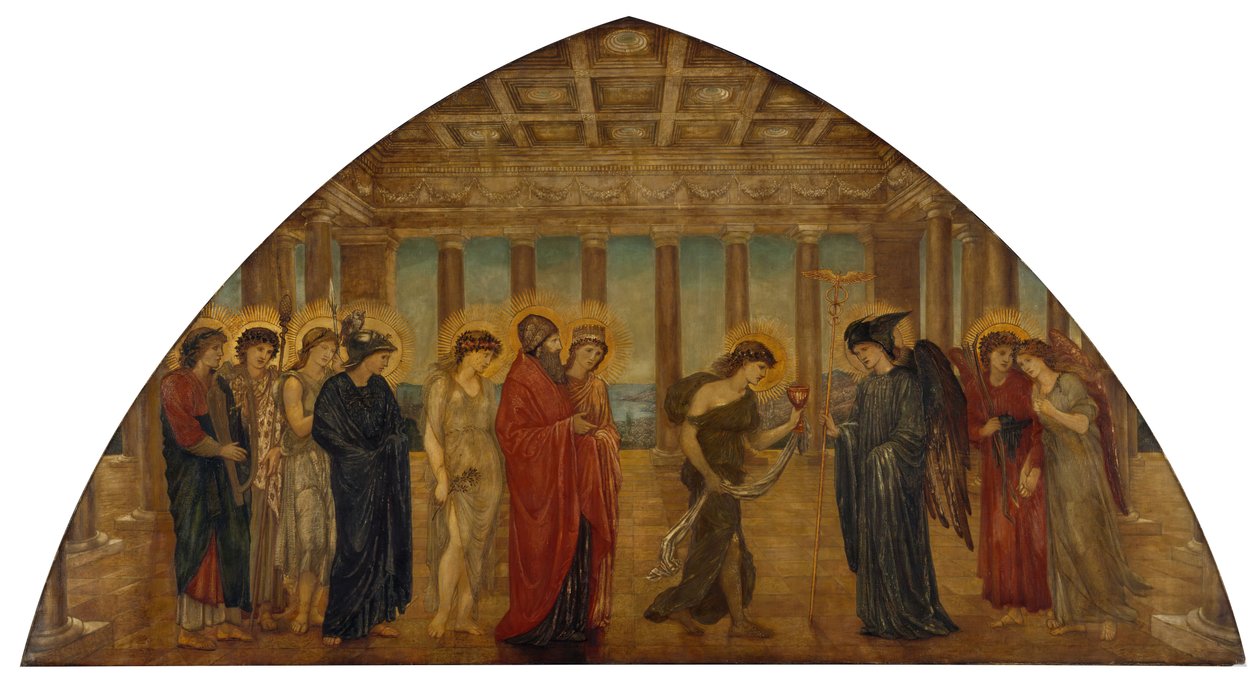 Cupid och Psyche - Palace Green Murals - Psyche kommer in i Olympus portaler, 1881. av Sir Edward Coley Burne Jones