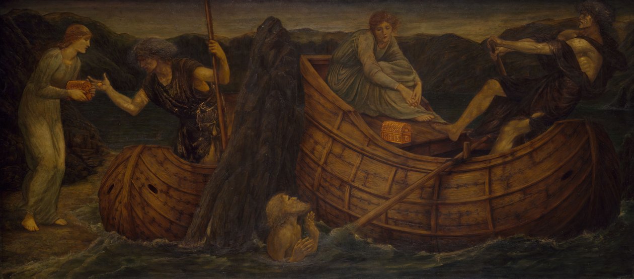 Cupid och Psyche - Palace Green Murals - Psyche som ger myntet till färjemannen på Styx, 1881. av Sir Edward Coley Burne Jones