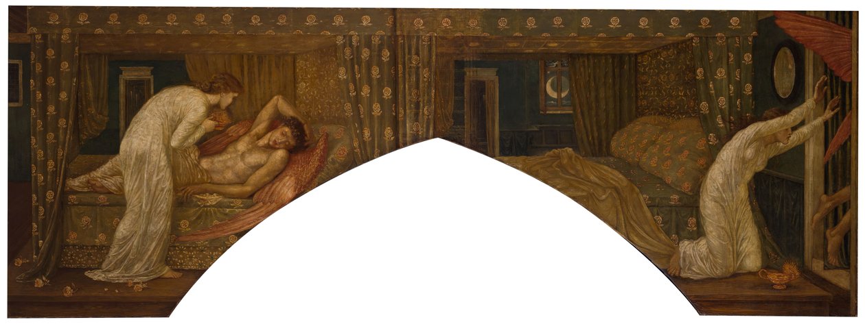 Cupid och Psyche - Palace Green Murals - Psyche som håller lampan blickar i ansiktet på..., 1881. av Sir Edward Coley Burne Jones