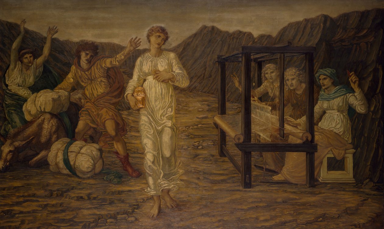Cupid och Psyche - Palace Green Murals - Psyche satt av Venus the Task, 1881. av Sir Edward Coley Burne Jones