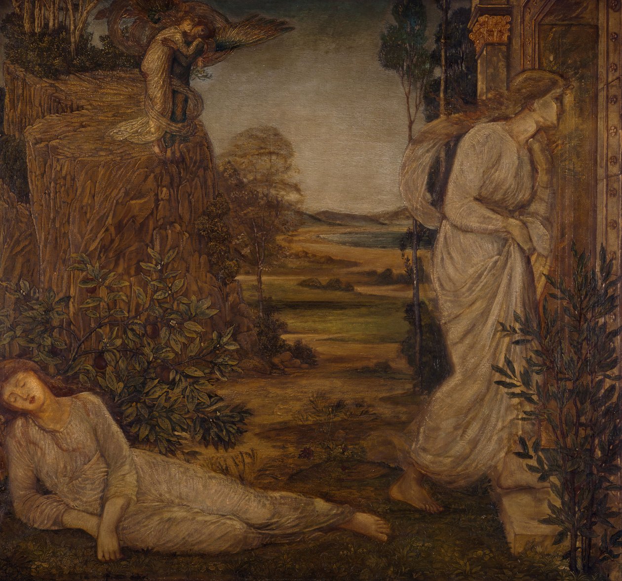 Cupid och Psyche - Palace Green Murals - Zephyrus som bär psyke till berget, 1881. av Sir Edward Coley Burne Jones