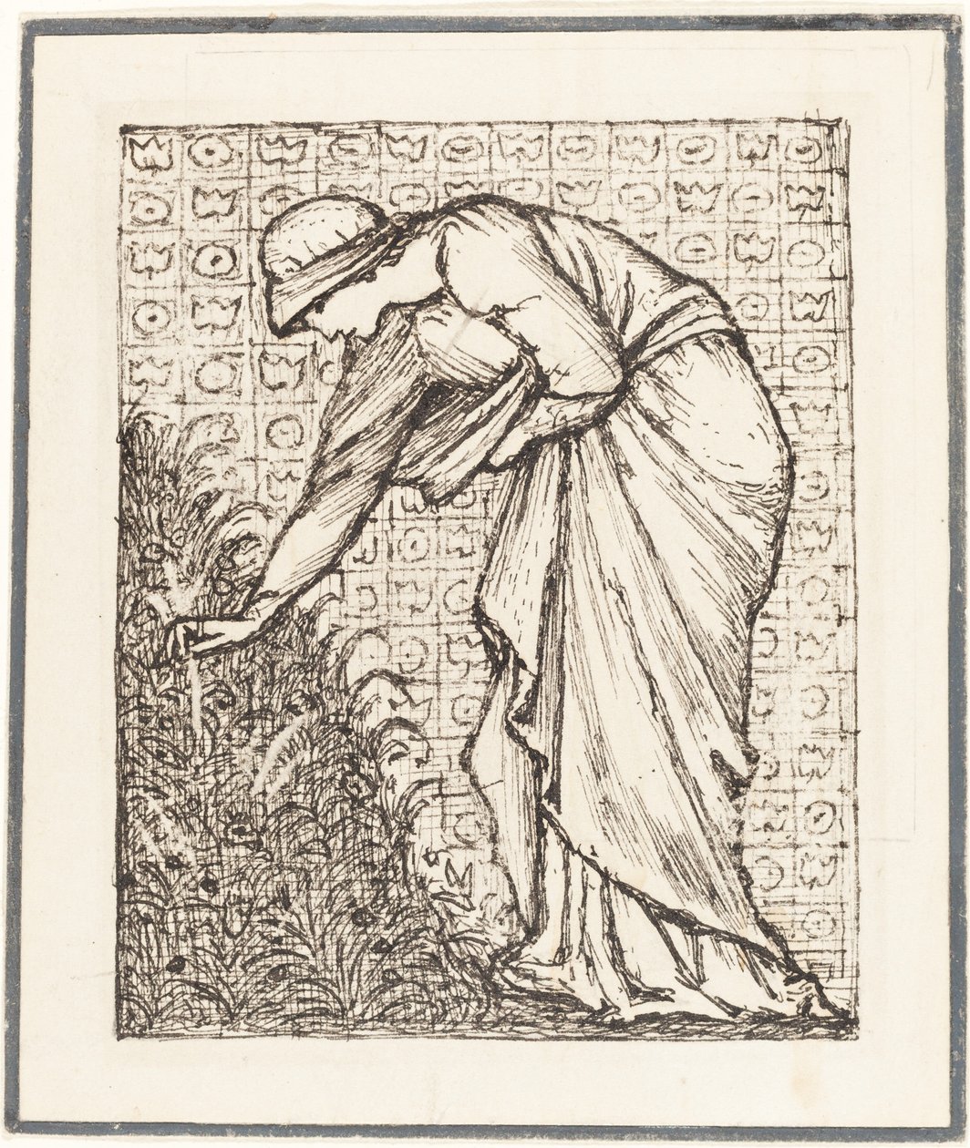 Dam som plockar blommor av Sir Edward Coley Burne Jones