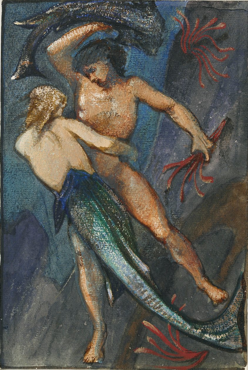 Sjöjungfru och man från Album med fyrtioåtta teckningar, c1853-1898 av Sir Edward Coley Burne Jones