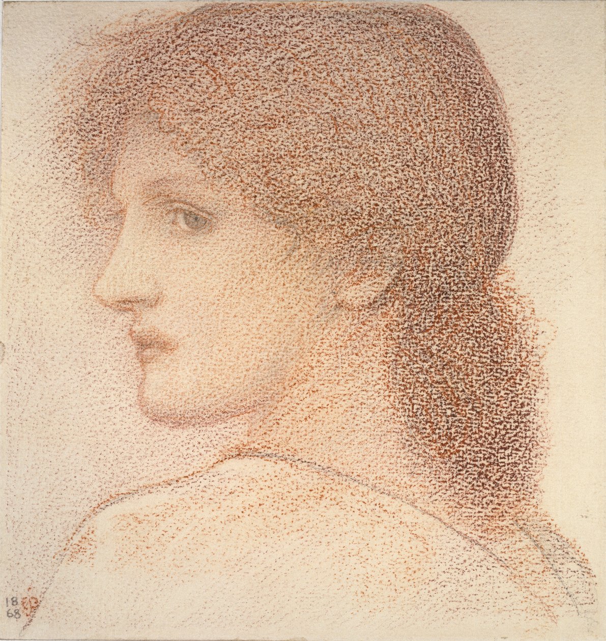 Studie av ett kvinnas huvud, vänt till vänster, 1886 av Sir Edward Coley Burne Jones