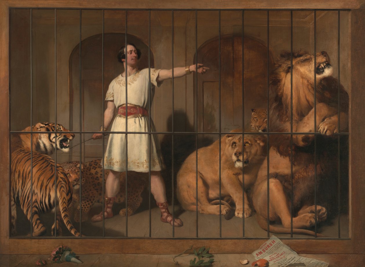Porträtt av Mr. Van Amburgh, när han dök upp med sina djur på London Theatres av Sir Edwin Henry Landseer