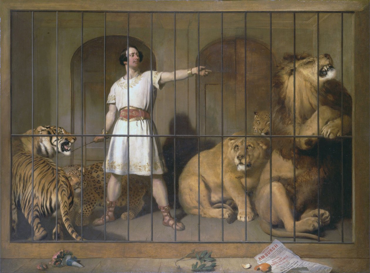 Porträtt av Mr. Van Amburgh, när han dök upp med sina djur på London Theatres av Edwin Landseer