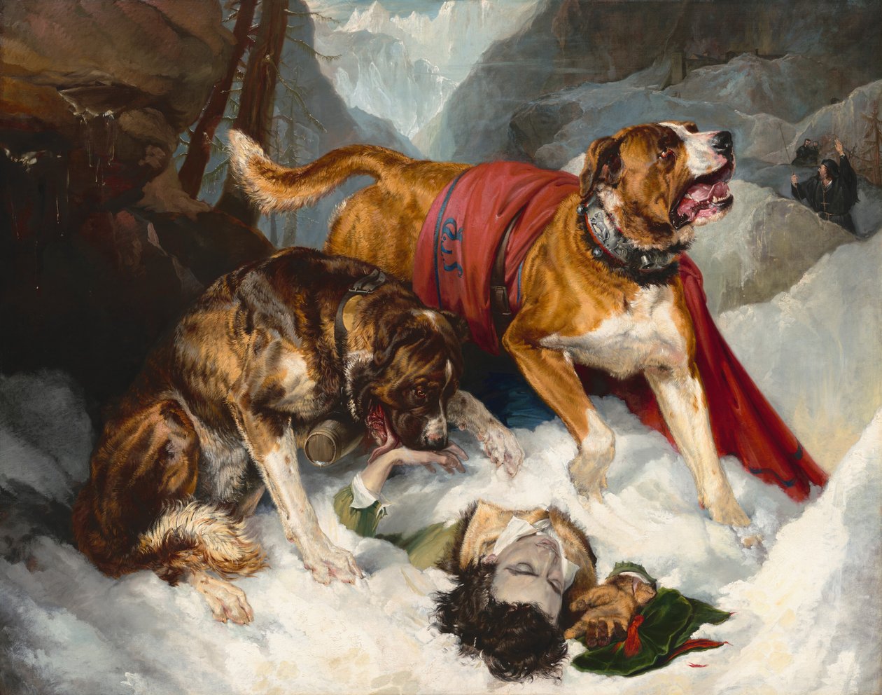 Alpine Mastiffs återupplivar en nödställd resenär av Sir Edwin Landseer