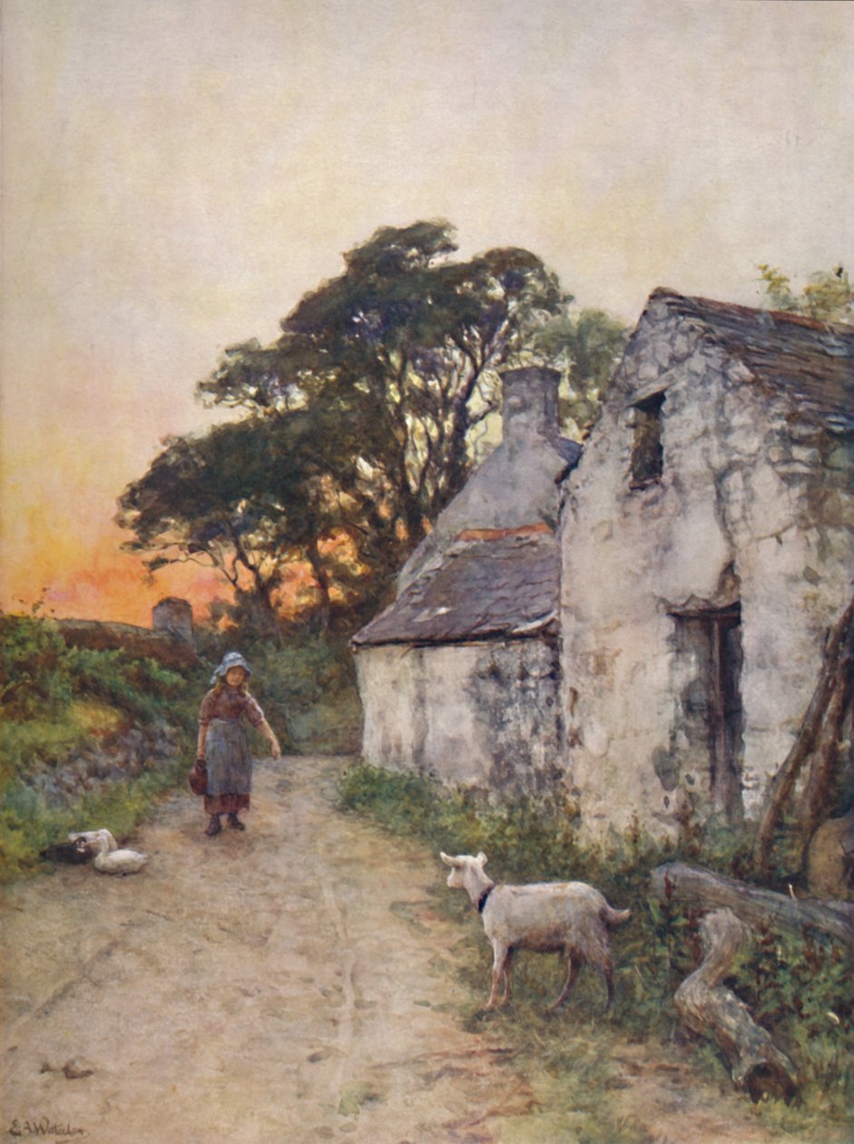 A Village Lane, södra Wales, sent 1800-tidigt 1900-tal. av Sir Ernest Albert Waterlow