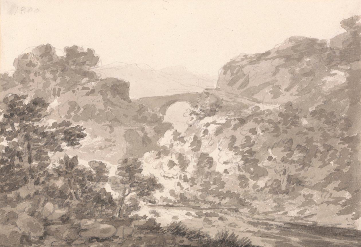 Bro över ström, norra Wales av Sir George Howland Beaumont seventh Baronet