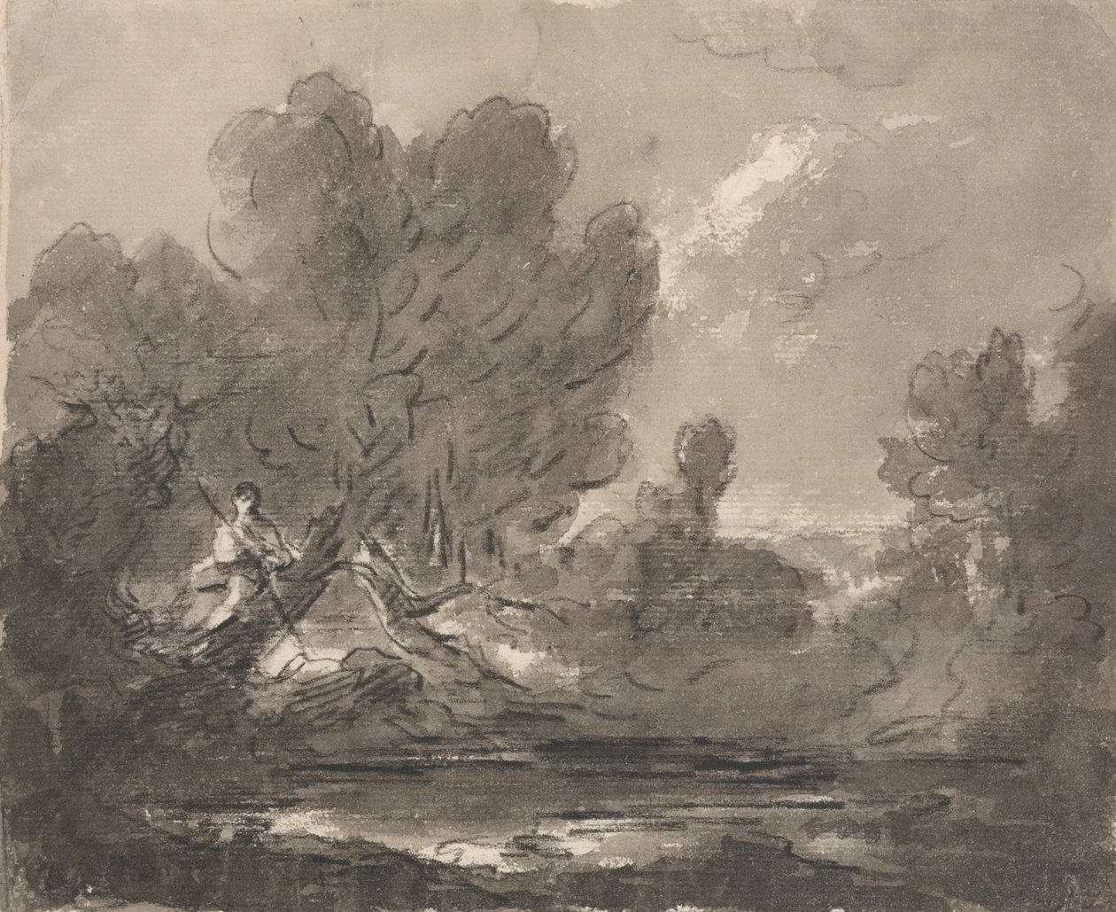 Figur i träd nära damm av Sir George Howland Beaumont seventh Baronet