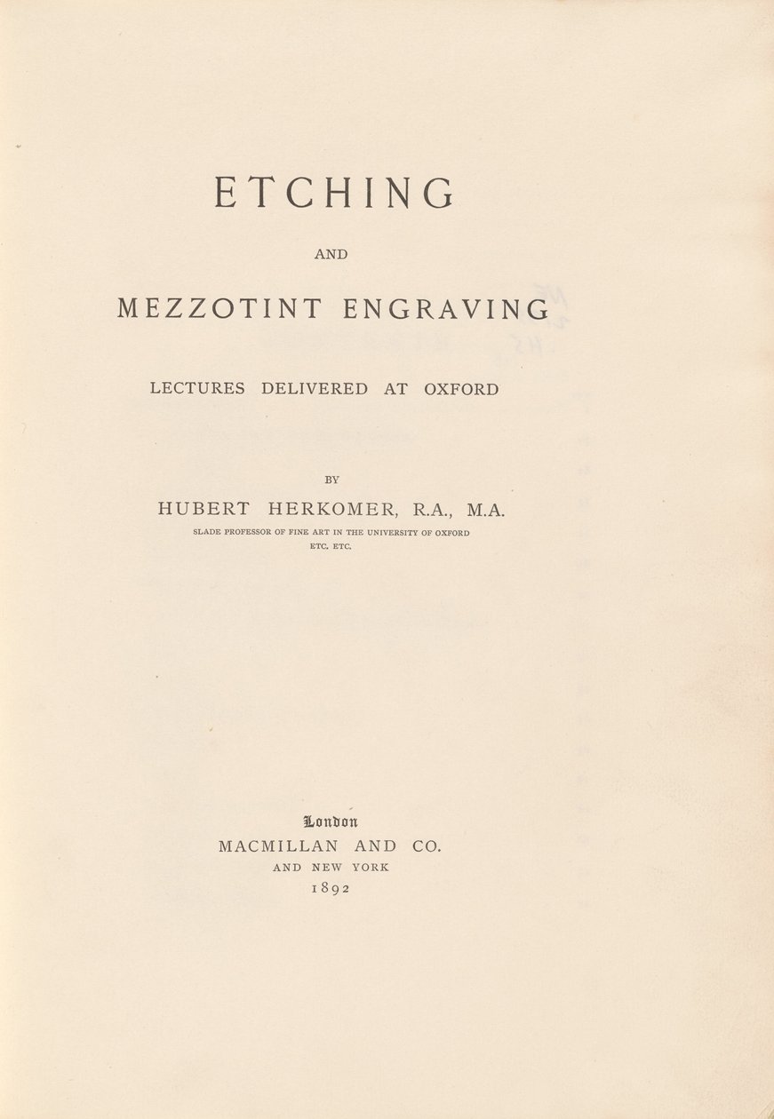 Etsnings- och mezzotintgravyrföreläsningar hålls i Oxford av Sir Hubert von Herkomer