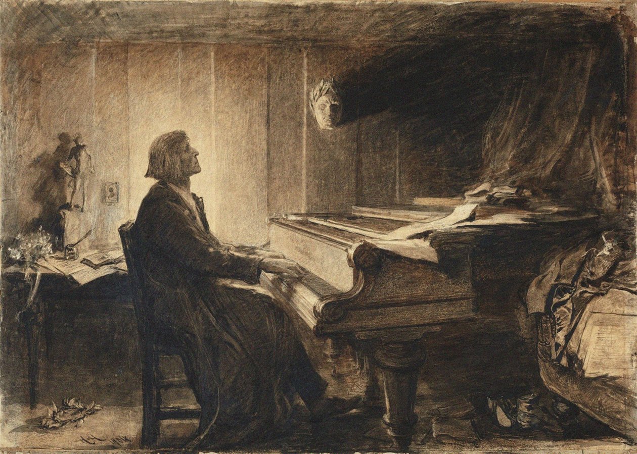 Franz Liszt vid pianot, 1904. av Sir Hubert von Herkomer