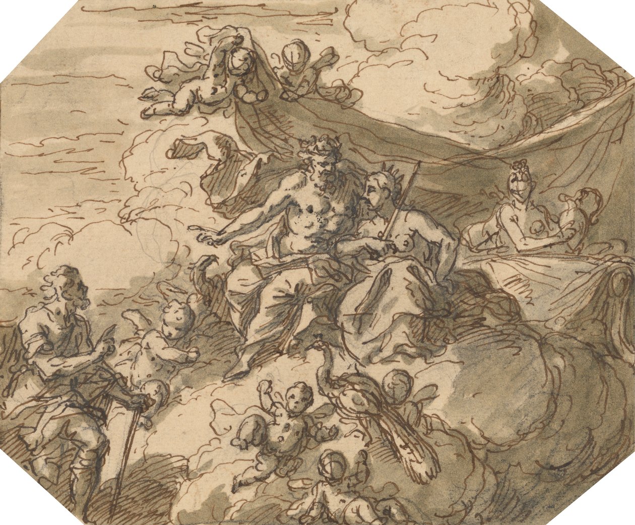 Design för en mytologisk scen, med Jupiter och Juno av Sir James Thornhill