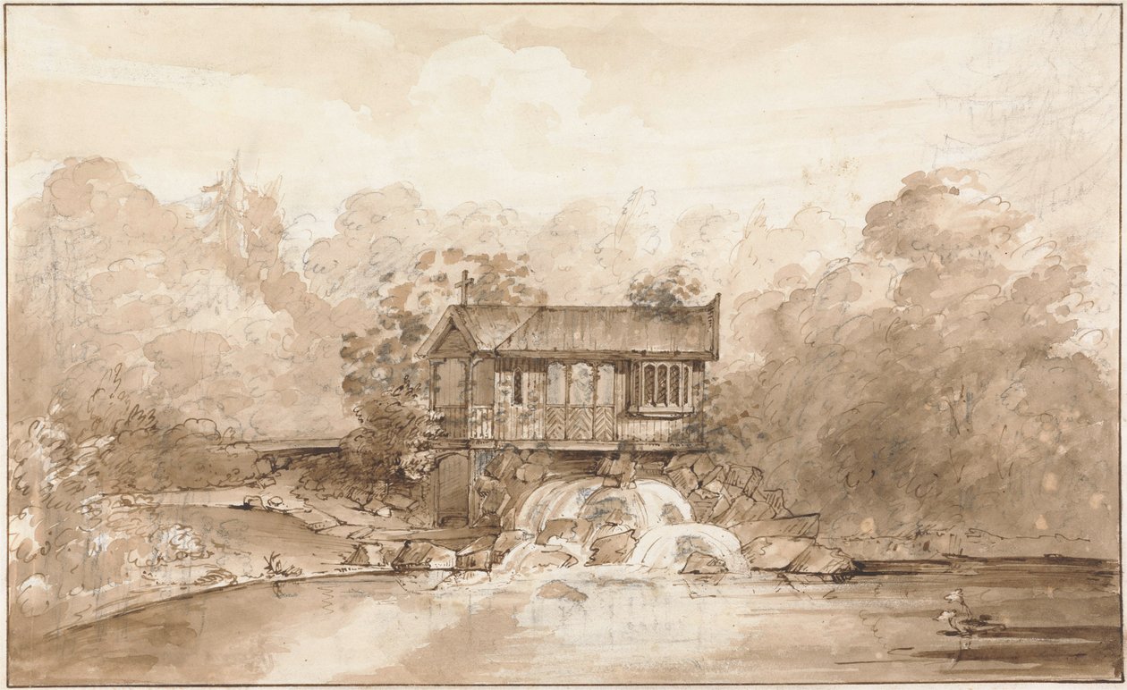 Design för Hermitage, Virginia Water (penna och brunt bläck över grafit med tvätt på papper) av Sir Jeffry Wyatville