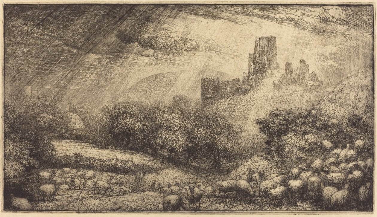 Corfe Castle: Effekt av solsken efter regn av Sir John Charles Robinson