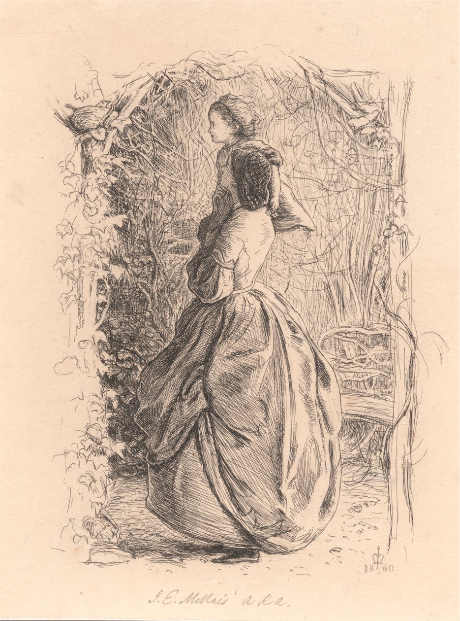 幸せな春の時間。 Nest.swedish で鳥を見ている女性と子供 av Sir John Everett Millais