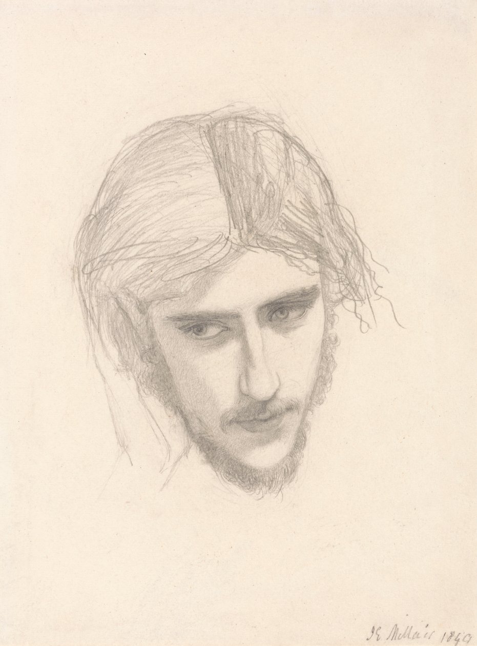 Studie för chefen för Ferdinand i "Ferdinand Lured by Ariel" av Sir John Everett Millais