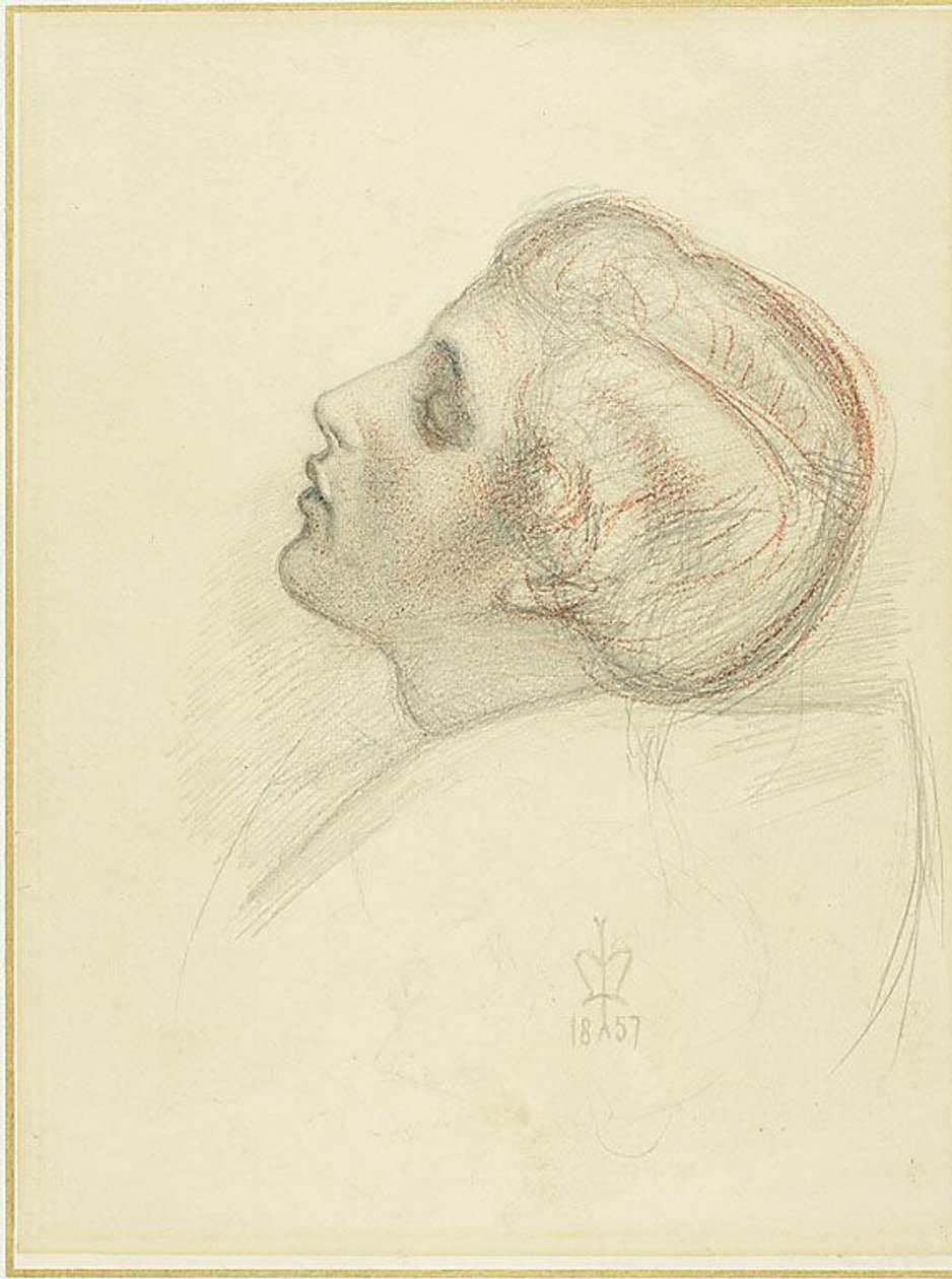 Studie för huvudet på den räddande älskaren i Escape of the Heretic av Sir John Everett Millais